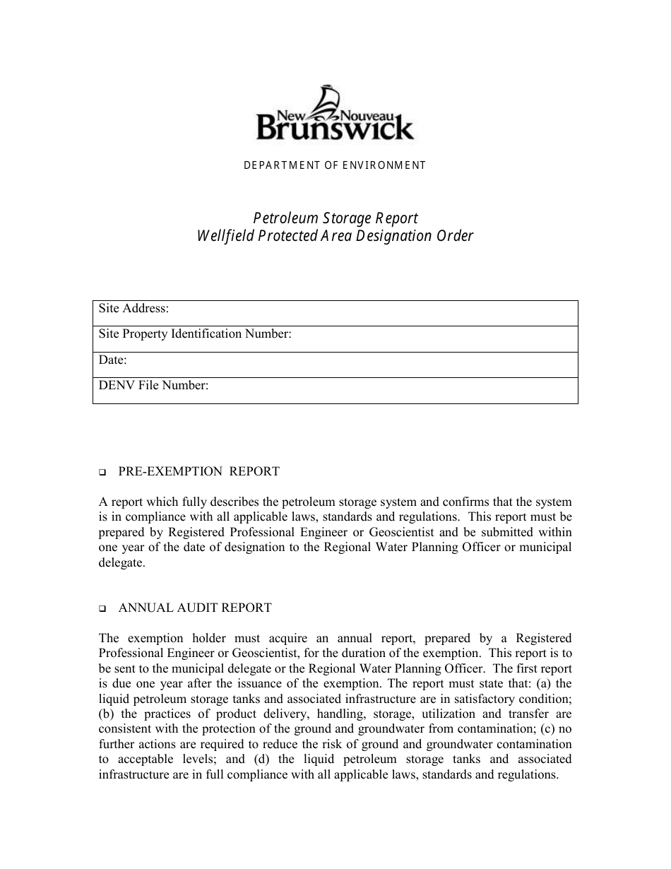Petroleum Storage Report - New Brunswick, Canada, Page 1