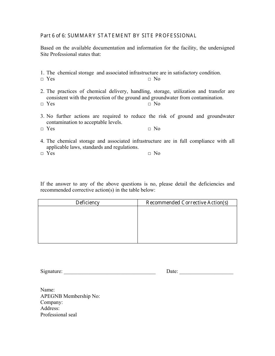 Chemical Storage Report - Wellfield Protected Area Designation Order - New Brunswick, Canada, Page 12