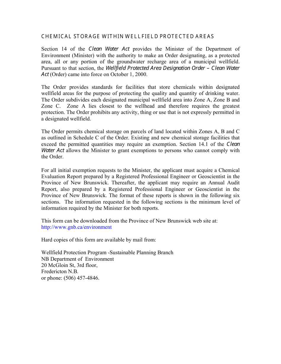 Chemical Storage Report - Wellfield Protected Area Designation Order - New Brunswick, Canada, Page 2