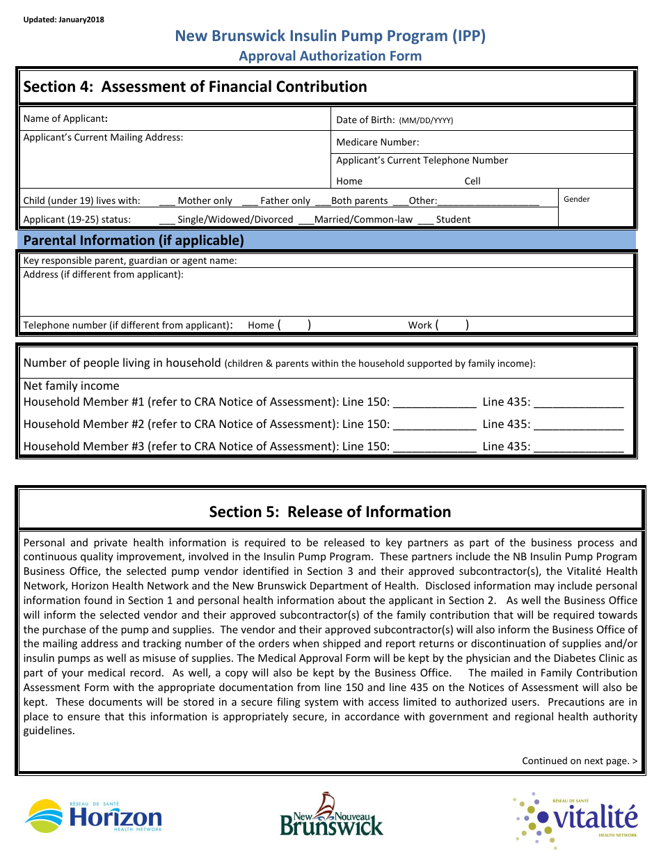 New Brunswick Insulin Pump Program (Ipp) Approval Authorization Form - New Brunswick, Canada, Page 5