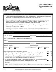 Form 881E Cystic Fibrosis Plan Application Form - New Brunswick, Canada