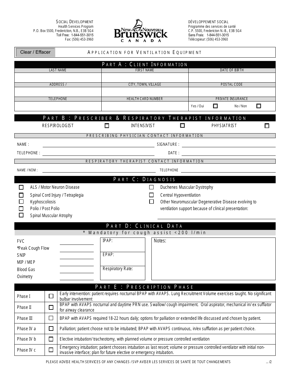 Application for Ventilation Equipment - New Brunswick, Canada, Page 1