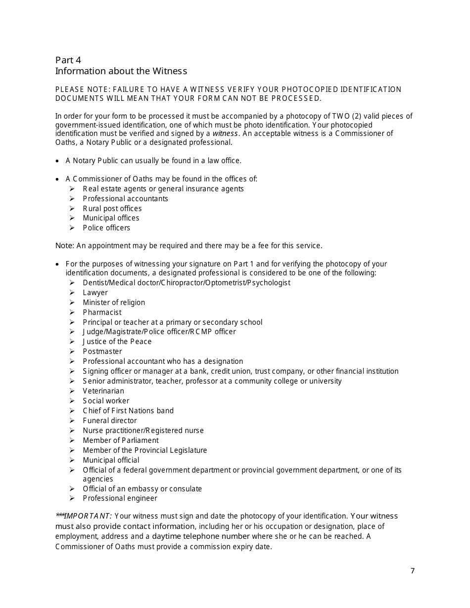 Application to Register / Modify / Cancel a Disclosure Veto or Contact Preference  Written Statement - New Brunswick, Canada, Page 7