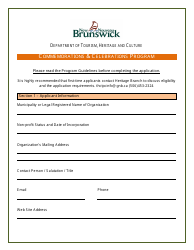 Document preview: Commemorations & Celebrations Program Application - New Brunswick, Canada
