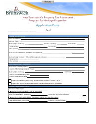 New Brunswick&#039;s Property Tax Abatement Program for Heritage Properties Application Form - New Brunswick, Canada