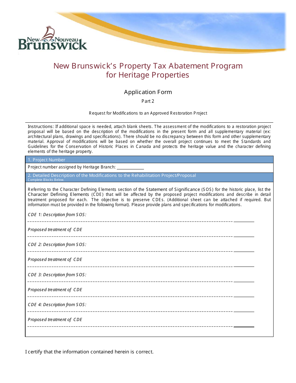 New Brunswicks Property Tax Abatement Program for Heritage Properties Application Form - New Brunswick, Canada, Page 5