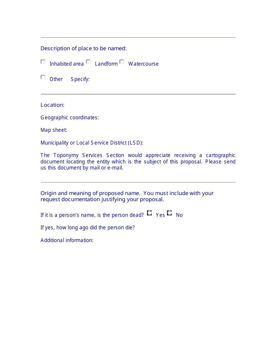 Place or Feature Name Proposal Form - New Brunswick, Canada, Page 2