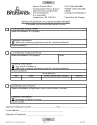New Brunswick Canada Application for a Closed Road  divulge  