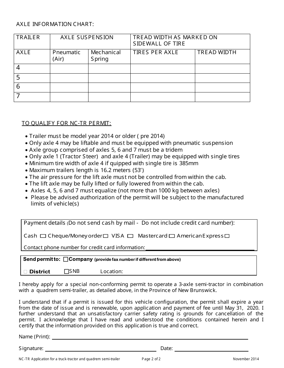 Non Conforming Permit Application (Nc-Tr) Truck-Tractor in Combination With a Quadrem Semitrailer Which Is Not Equipped With a Self Steer Axle - New Brunswick, Canada, Page 2