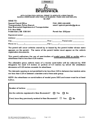 Document preview: Application for a Special Permit to Operate a Semi-trailer Having a Wheelbase Less Than 6.25 M (Model Years 2002 and Earlier) - New Brunswick, Canada