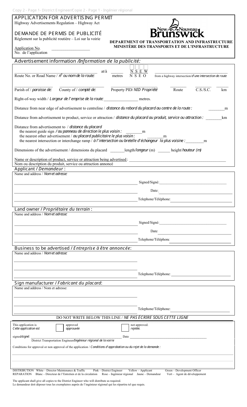 Application for Advertising Permit - New Brunswick, Canada (English / French), Page 5