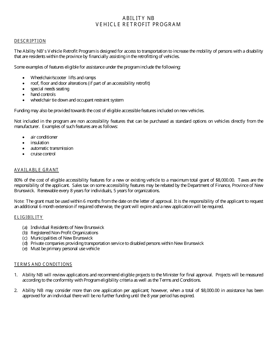 Vehicle Retrofit Program Application for Capital Assistance - New Brunswick, Canada (English / French), Page 4