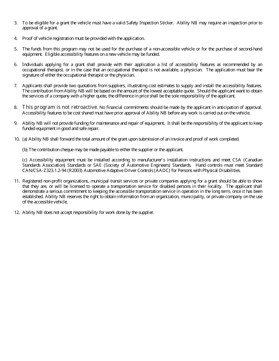 Vehicle Retrofit Program Application for Capital Assistance - New Brunswick, Canada (English / French), Page 5