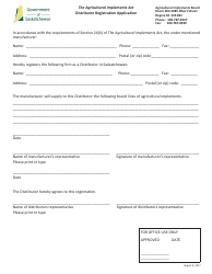 Document preview: Agricultural Implement Distributor Registration Application/Renewal - Saskatchewan, Canada