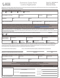 Document preview: Domestic Game Farm Licence Application - Saskatchewan, Canada