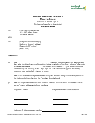 Document preview: Notice of Intention to Foreclose - Money Judgment - Saskatchewan, Canada