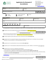 Document preview: Application for Renewal of Accreditation - Saskatchewan, Canada