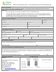 Application for Early Childhood Educator Exemption - Saskatchewan, Canada