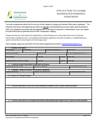 Document preview: Application to Change Business Performance Agreement - Saskatchewan, Canada