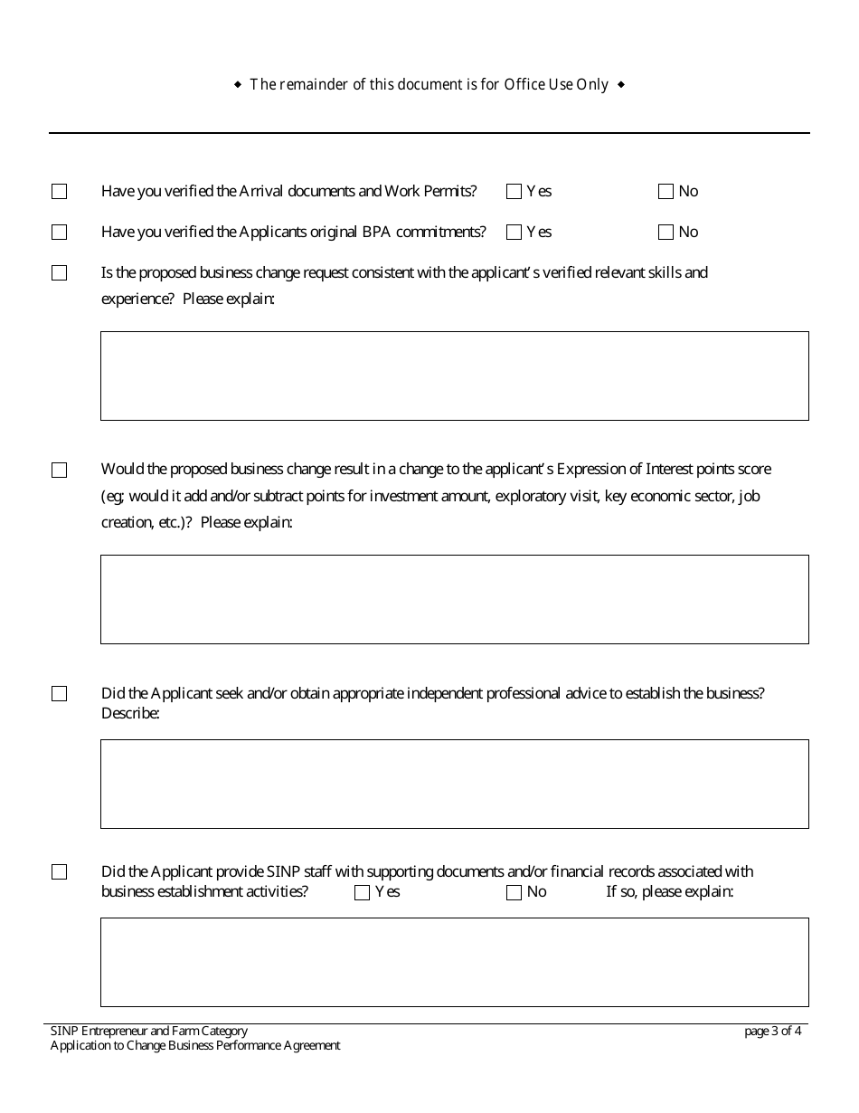 Application to Change Business Performance Agreement - Saskatchewan, Canada, Page 3