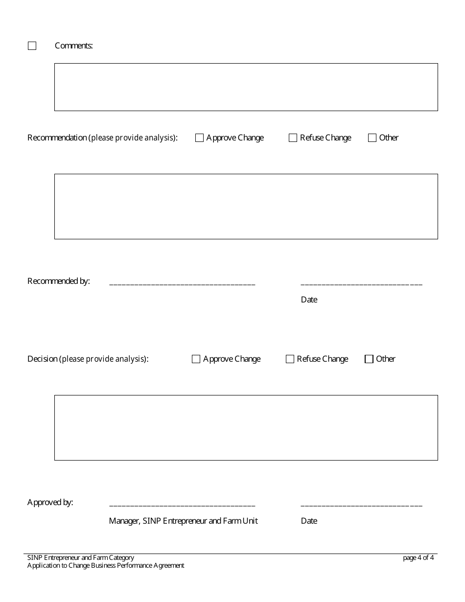 Application to Change Business Performance Agreement - Saskatchewan, Canada, Page 4