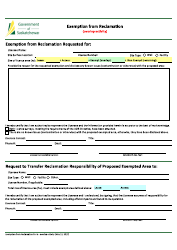 Document preview: Exemption From Reclamation (Overlap Activity) Form - Saskatchewan, Canada