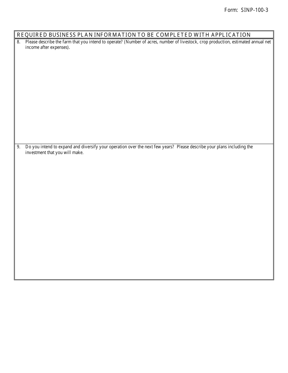 Form SINP-100-3 Farm Owner / Operator Application - Saskatchewan, Canada, Page 3