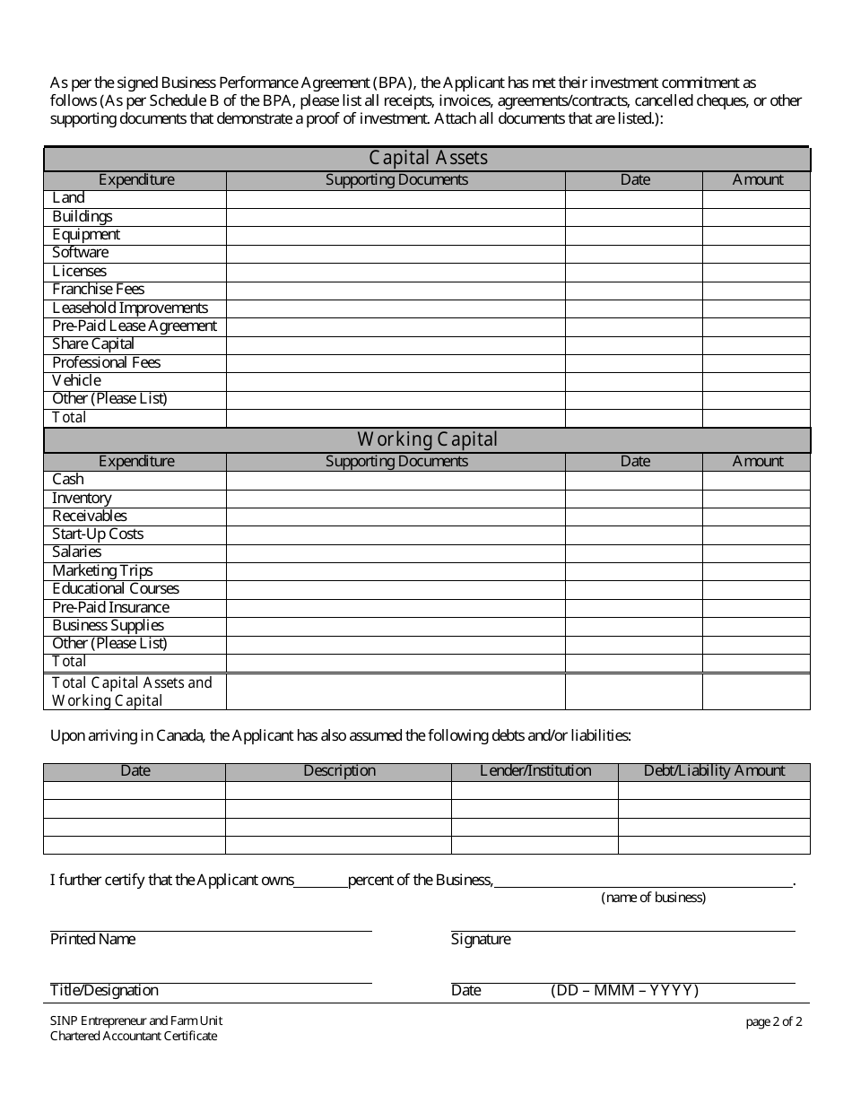 Sinp Entrepreneur Category Chartered Accountant Certificate - Saskatchewan, Canada, Page 2