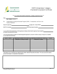 Document preview: Sinp Entrepreneur Category Chartered Accountant Certificate - Saskatchewan, Canada