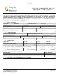 Application for Nomination for Permanent Residence - Saskatchewan, Canada