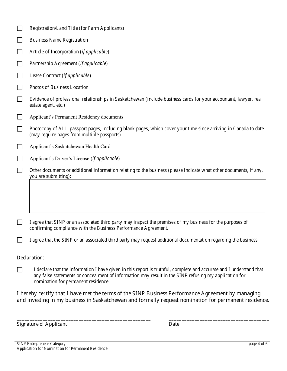 Application for Nomination for Permanent Residence - Saskatchewan, Canada, Page 4