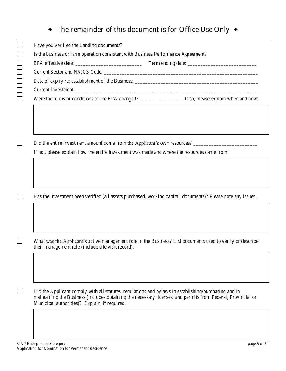 Application for Nomination for Permanent Residence - Saskatchewan, Canada, Page 5