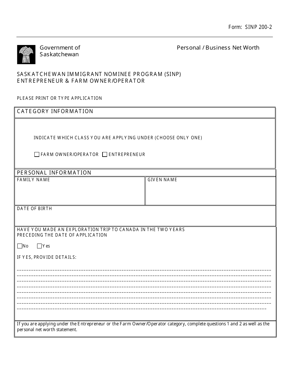 Form SINP200-2 - Fill Out, Sign Online and Download Printable PDF ...