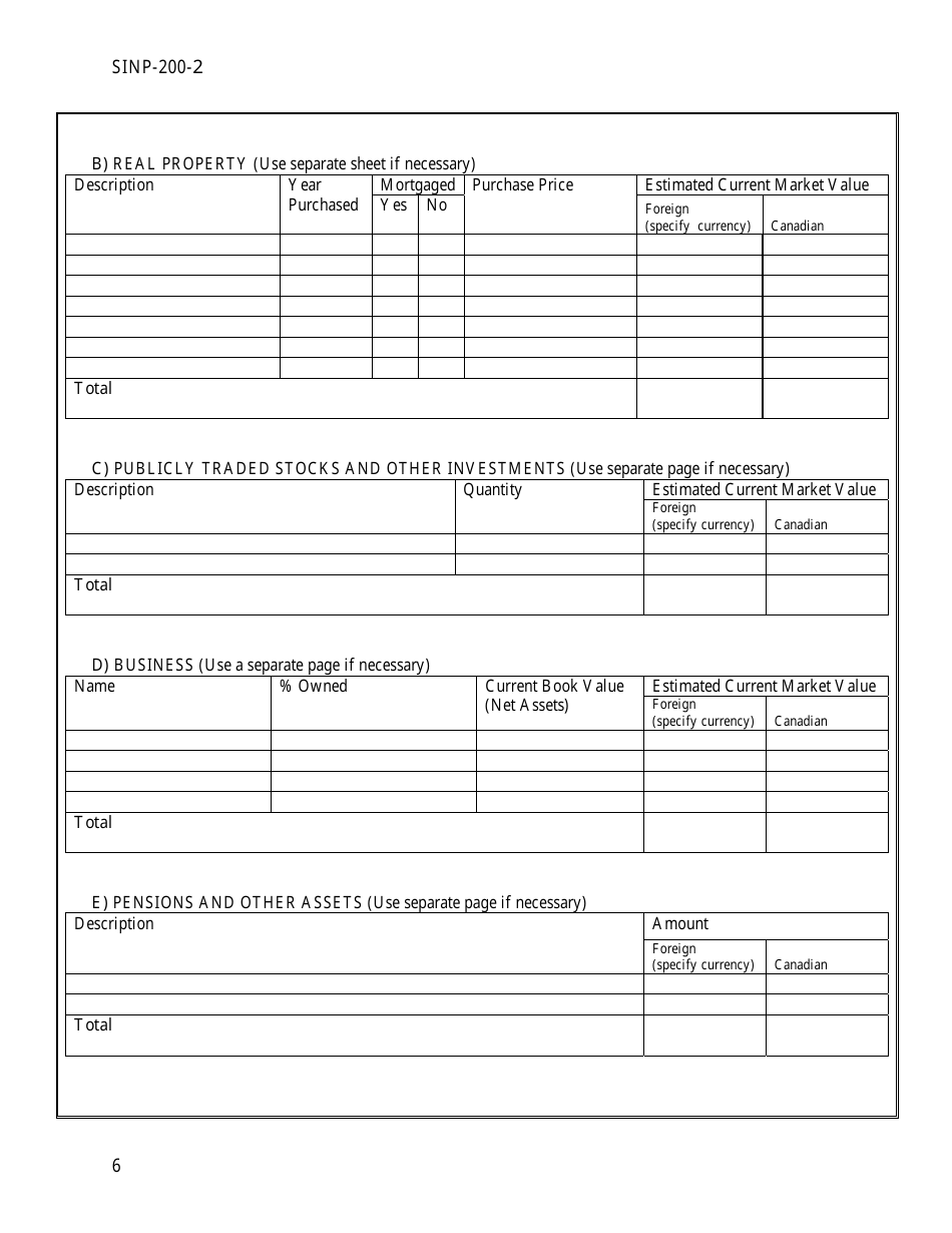 Form SINP200-2 Personal / Business Net Worth - Saskatchewan, Canada, Page 6