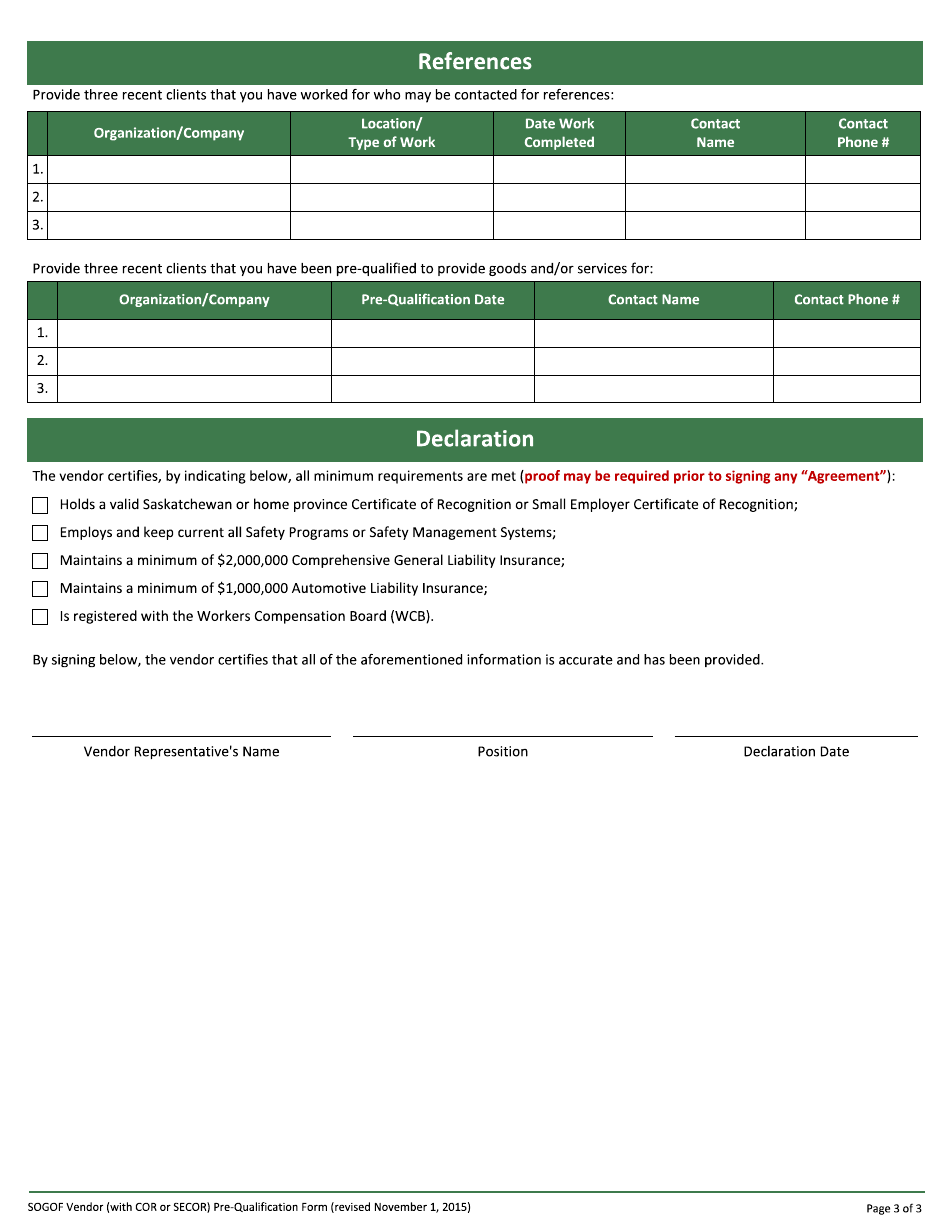 Oil  Gas Orphan Fund Vendor Pre-qualification (Vendors With Cor or Secor) - Saskatchewan, Canada, Page 3
