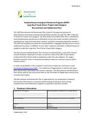Document preview: Form SINP500-3 Saskatchewan Immigrant Nominee Program (Sinp) Long Haul Truck Driver Project Sub-category Recruitment and Settlement Plan - Saskatchewan, Canada
