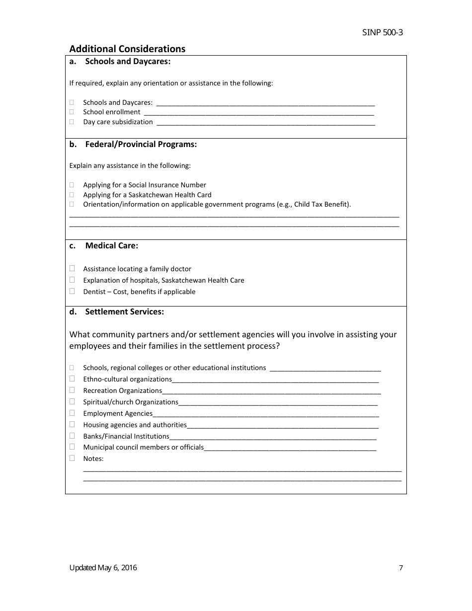 Form SINP500-3 Saskatchewan Immigrant Nominee Program (Sinp) Long Haul Truck Driver Project Sub-category Recruitment and Settlement Plan - Saskatchewan, Canada, Page 7