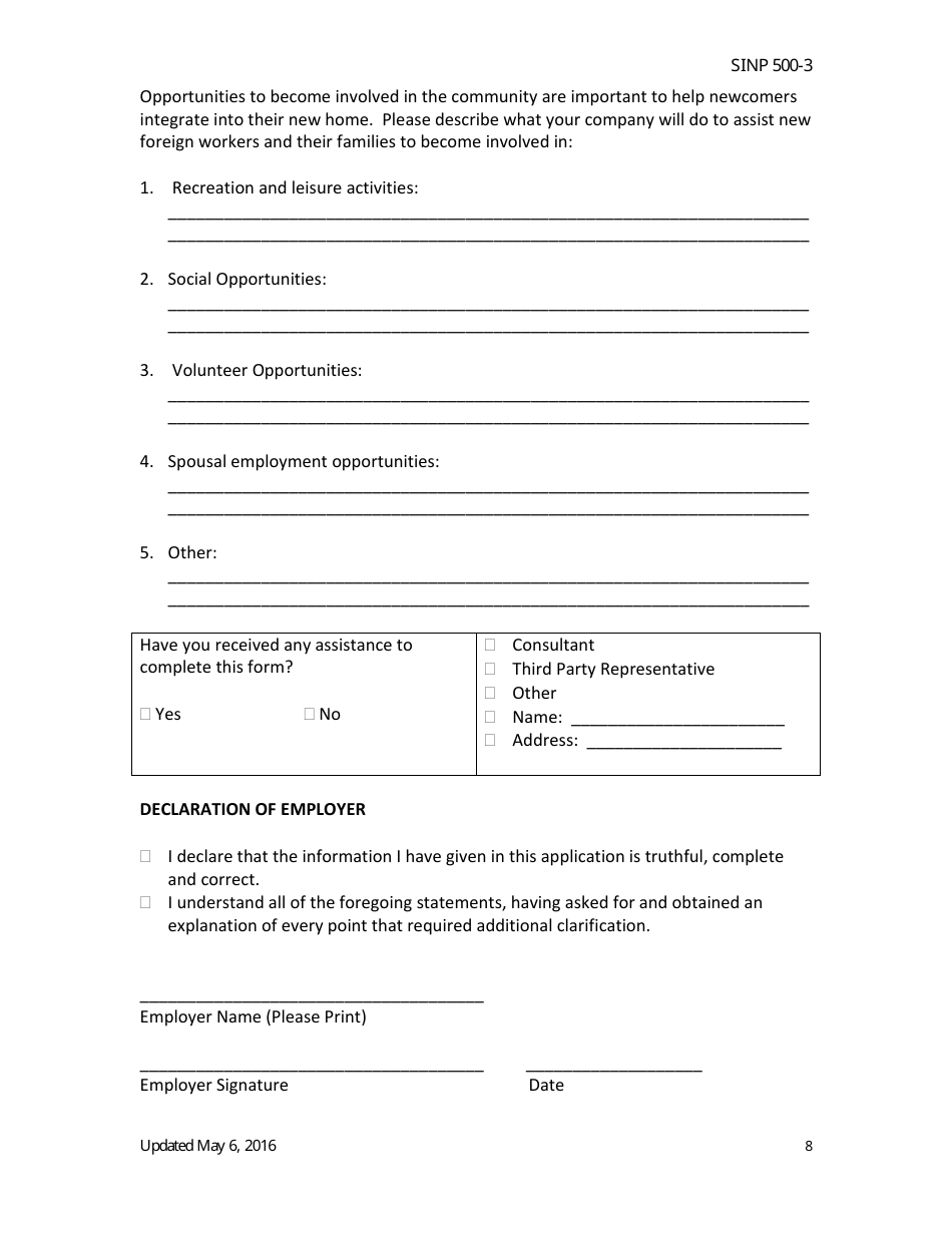 Form SINP500-3 Saskatchewan Immigrant Nominee Program (Sinp) Long Haul Truck Driver Project Sub-category Recruitment and Settlement Plan - Saskatchewan, Canada, Page 8