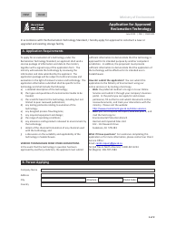 Form CSB21005 &quot;Application for Approved Reclamation Technology&quot; - Saskatchewan, Canada