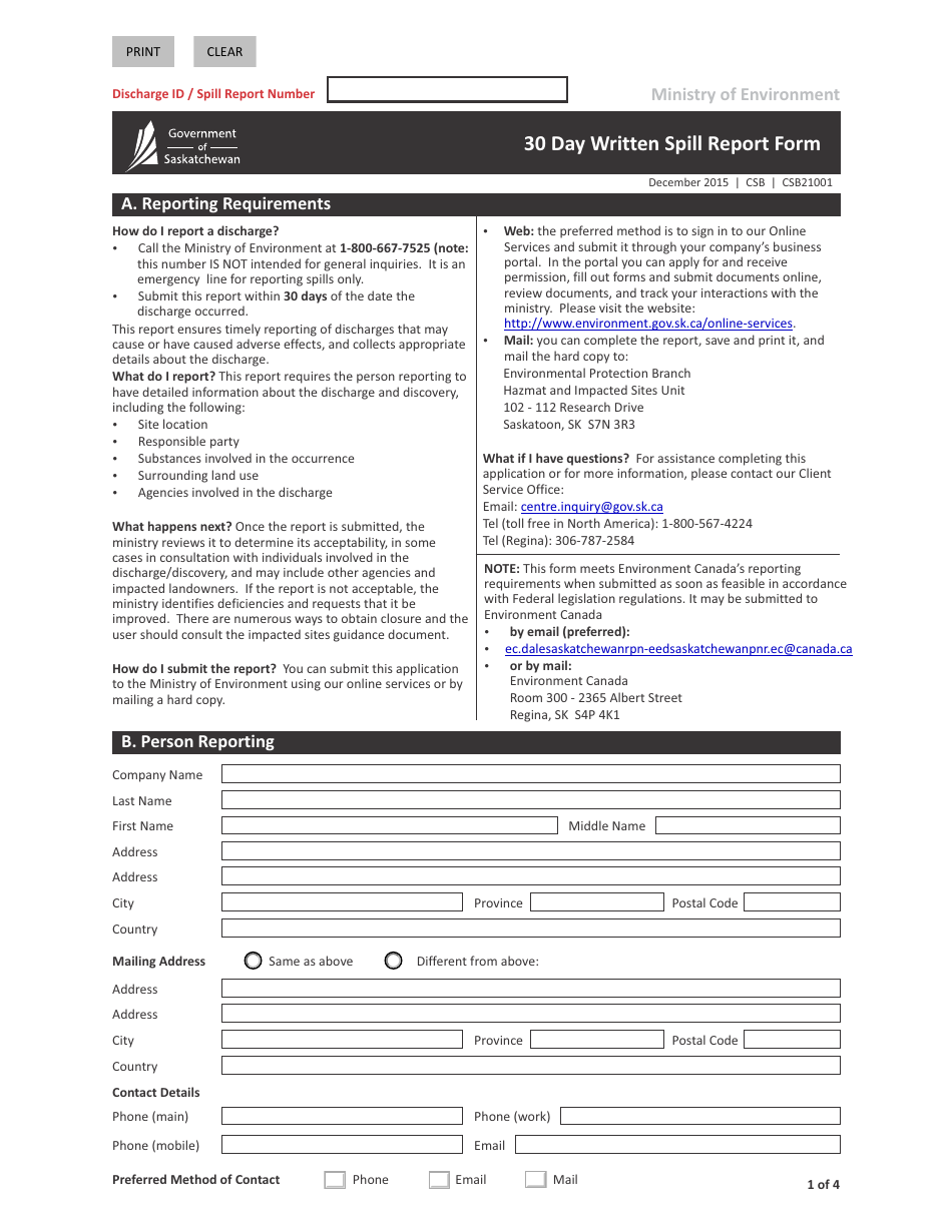 Form CSB21001 Fill Out, Sign Online and Download Fillable PDF