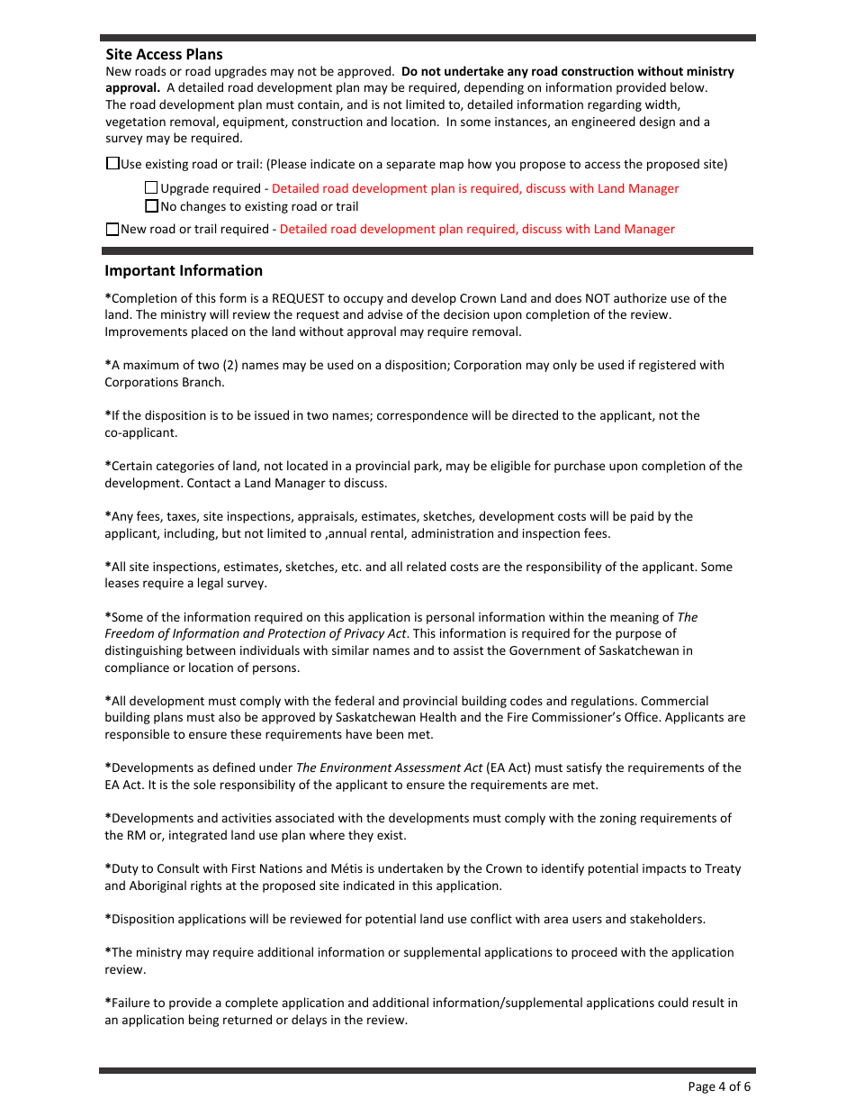 Application for Crown Land Disposition - Saskatchewan, Canada, Page 4