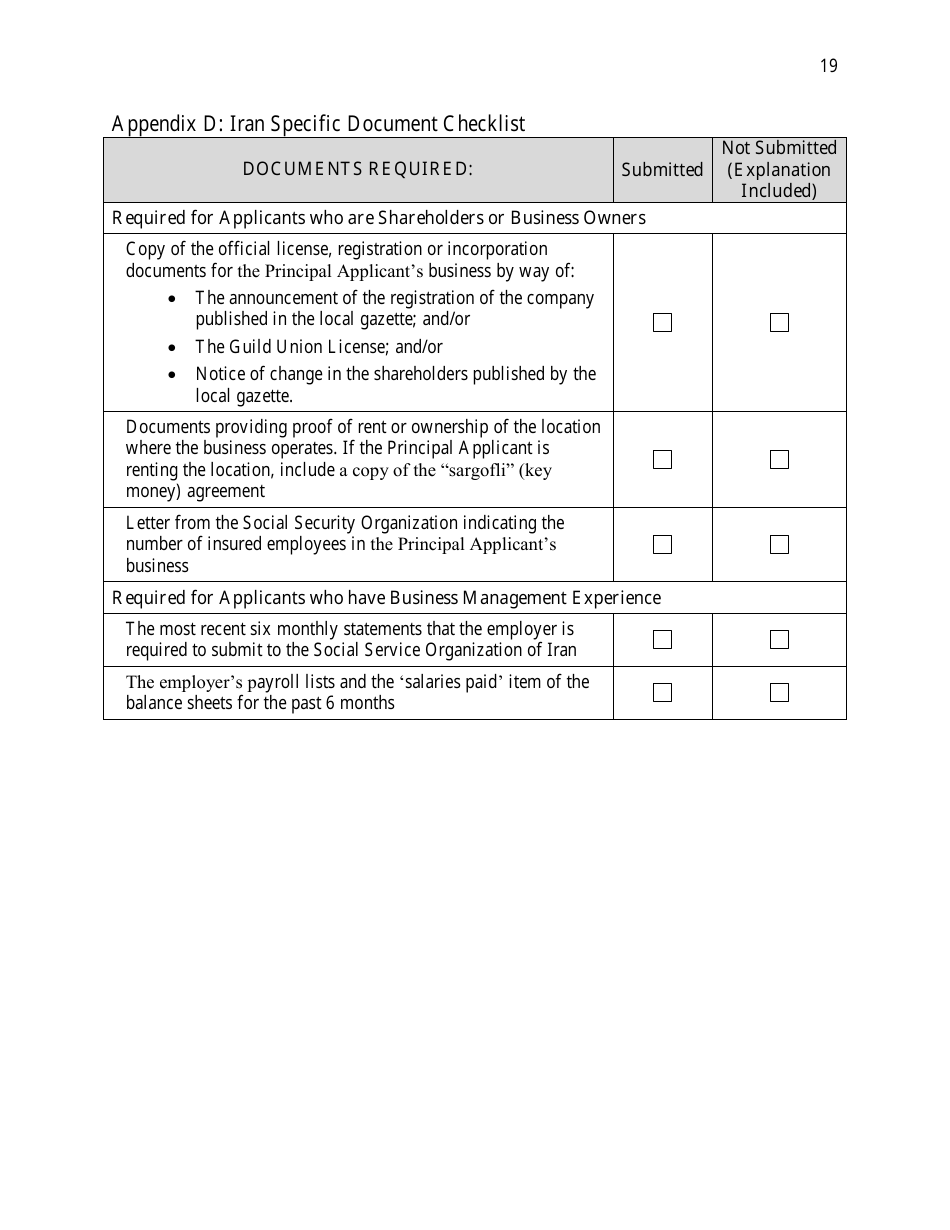 Saskatchewan Immigrant Nominee Program - Farm Owner / Operator Category Document Checklist - Saskatchewan, Canada, Page 19