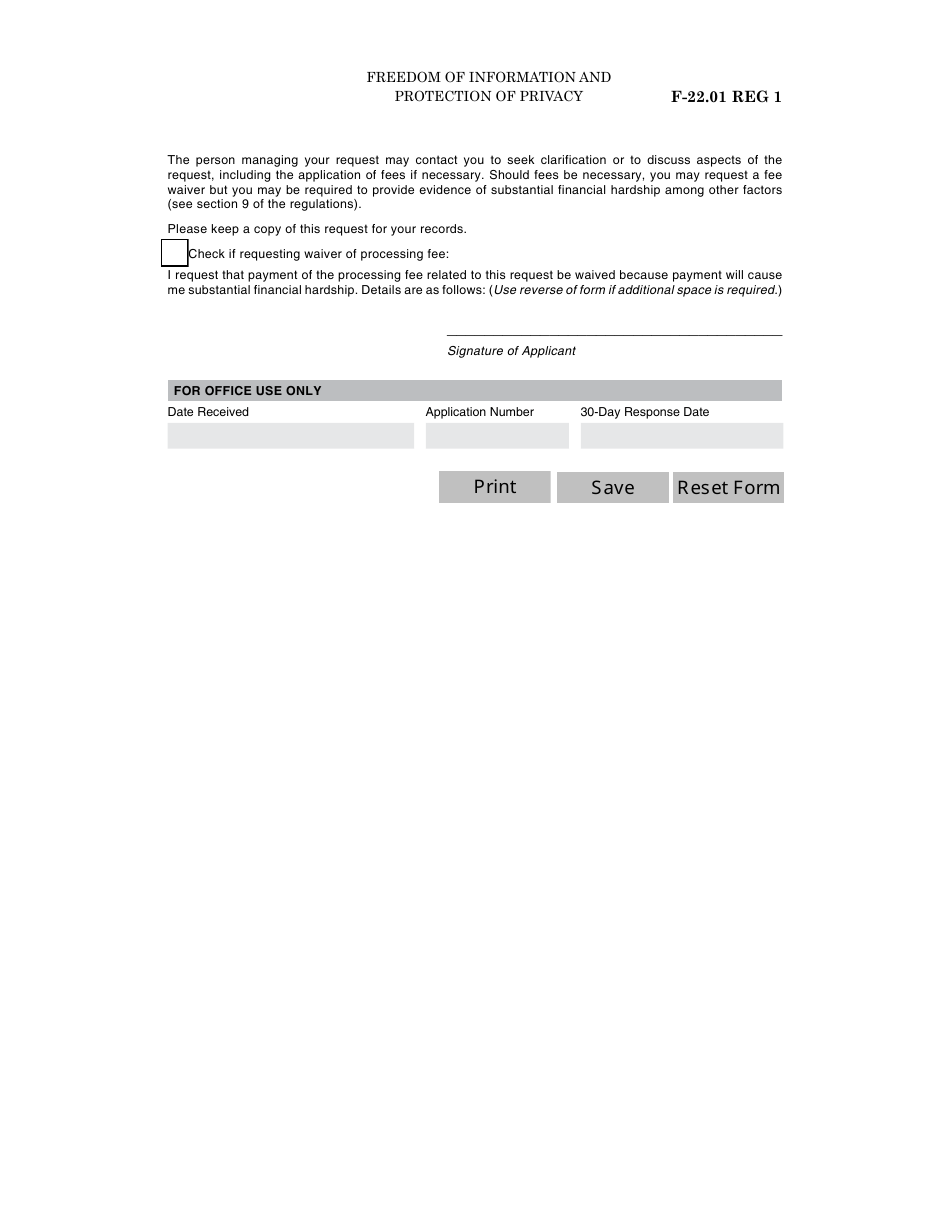 Form A (F-22.01 REG 1) Part II Access to Information Request Form - Saskatchewan, Canada, Page 2