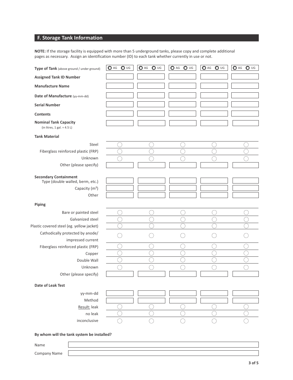 Form CSB13001 Application for Approval to Construct or Upgrade and Operate a Storage Facility - Saskatchewan, Canada, Page 3