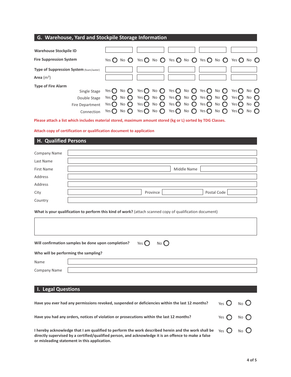 Form CSB13001 Application for Approval to Construct or Upgrade and Operate a Storage Facility - Saskatchewan, Canada, Page 4