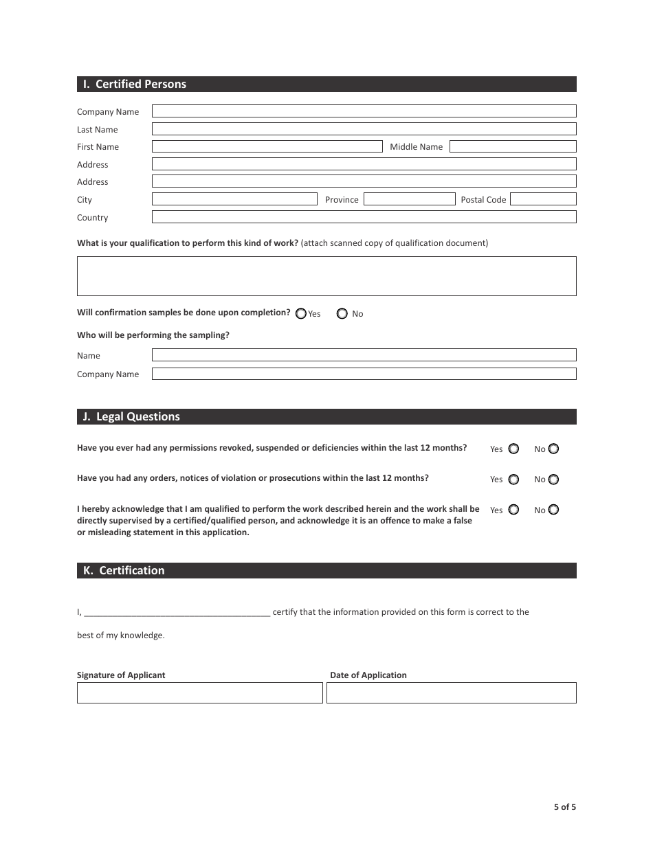 Form CSB13002 Application to Decommission a Storage Facility - Saskatchewan, Canada, Page 5