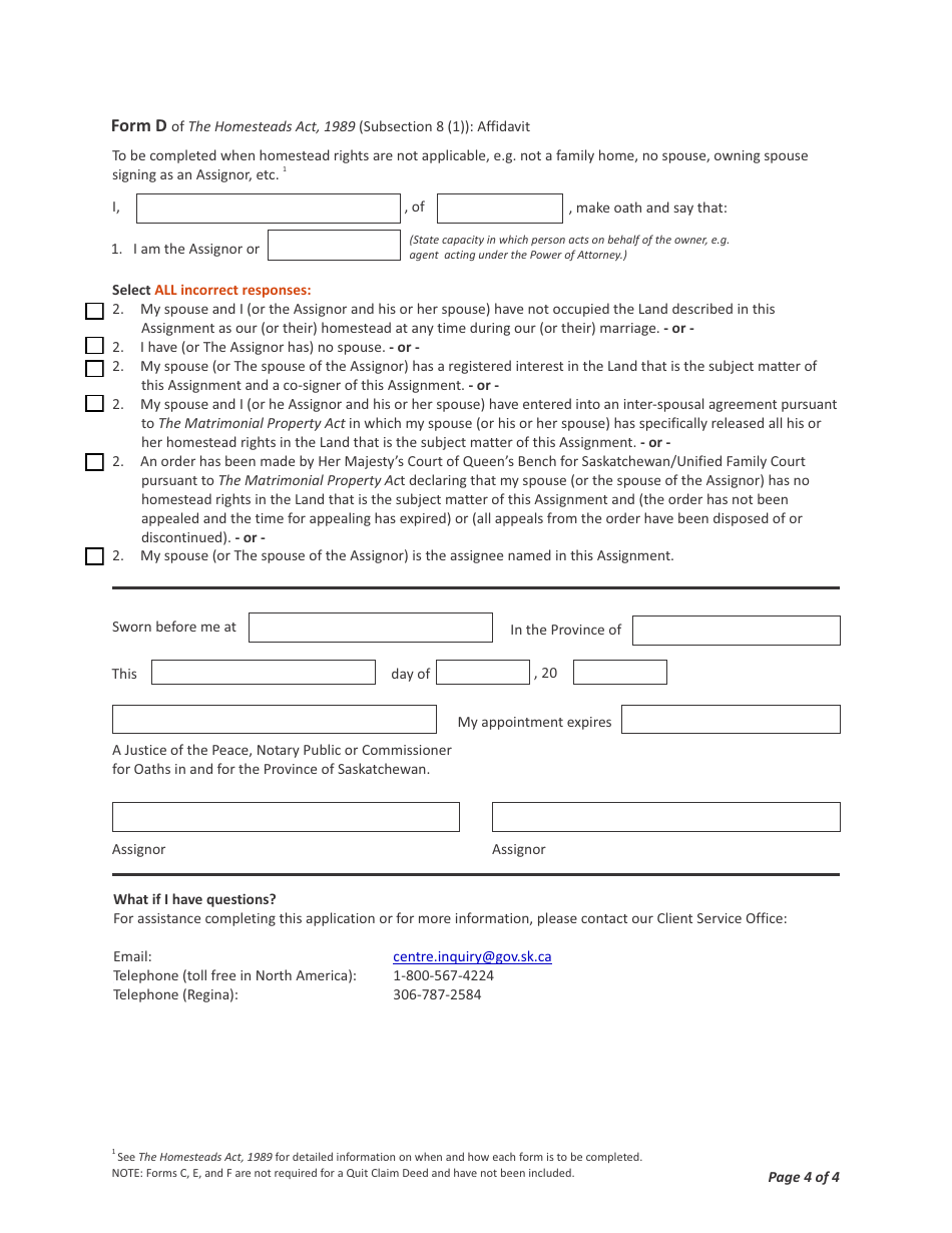 Form CSB17009 Quit Claim - Saskatchewan, Canada, Page 4