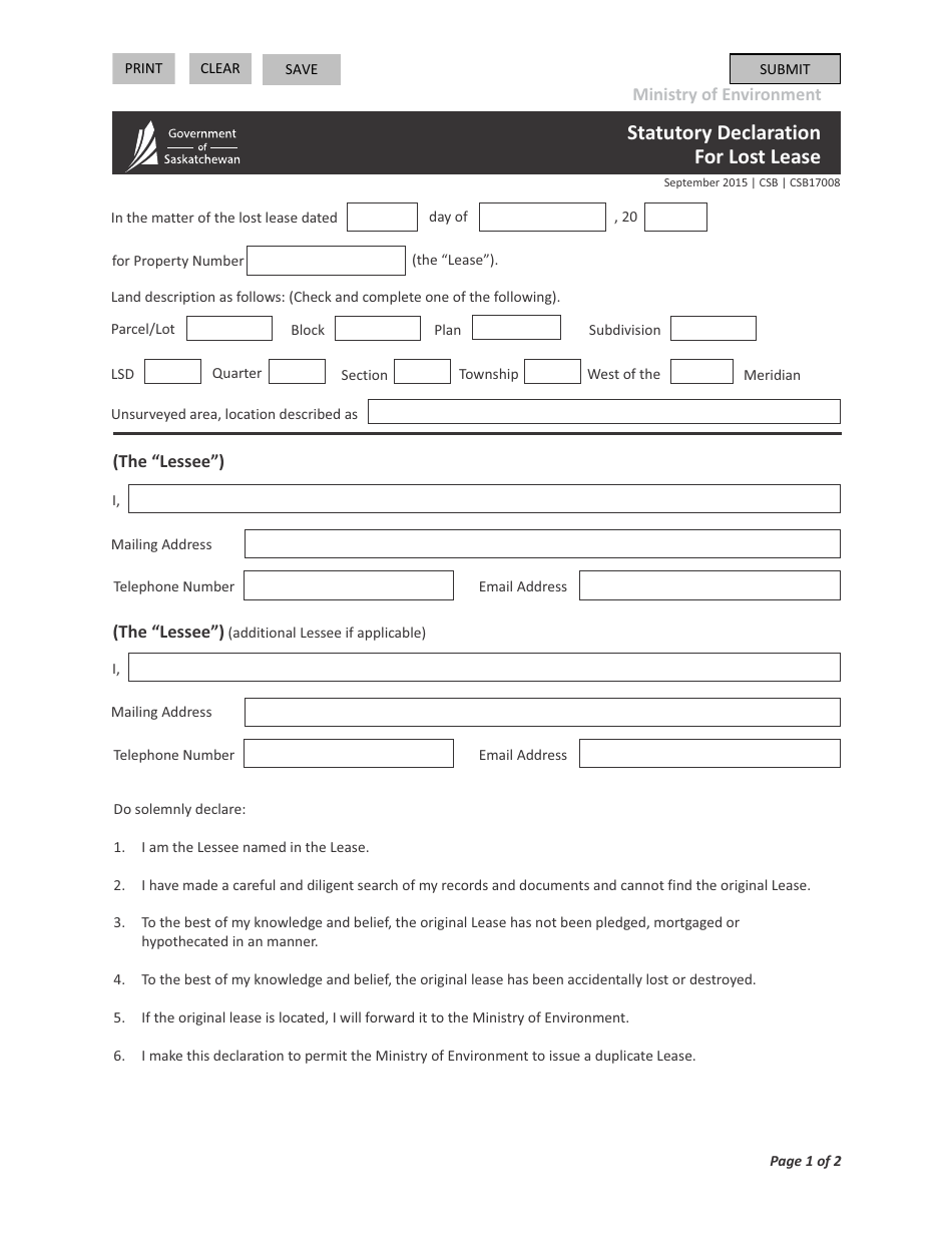 Form CSB17008 Fill Out, Sign Online and Download Fillable PDF