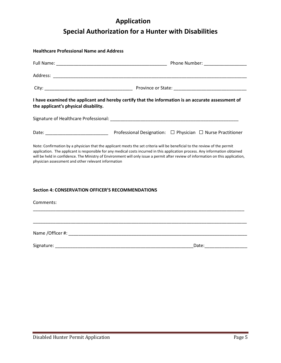 Form CSB12004 Special Authorization for a Hunter With Disabilities - Saskatchewan, Canada, Page 5