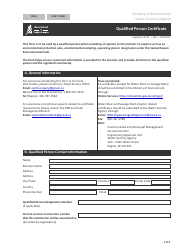 Form CSB19001 &quot;Qualified Person Certificate&quot; - Saskatchewan, Canada